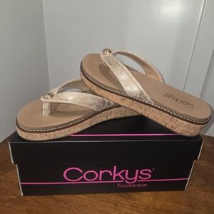Corkys Women's Gold Cork Wedge Thong Sandals